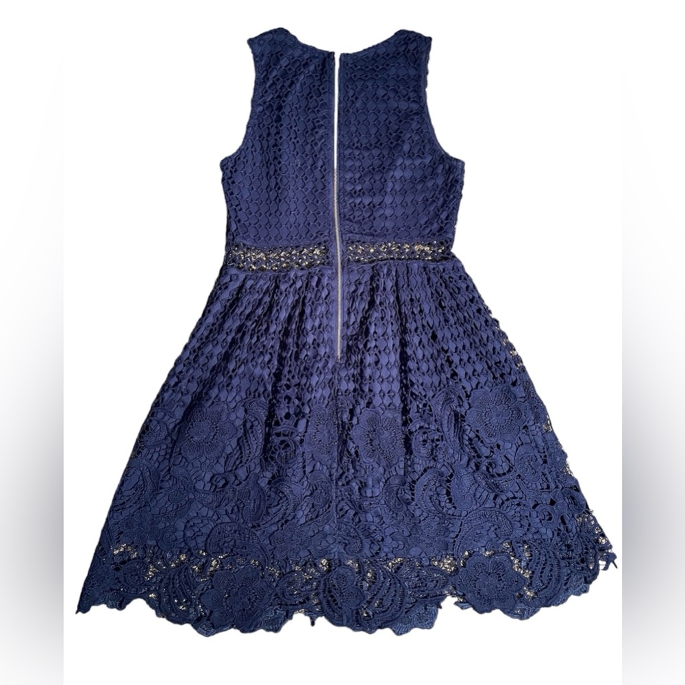 Miami Sleeveless Blue Crochet Cutout A-Line Mini Dress, Size M - Picture 2 of 4